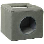 PawHut Maison pour chat niche pour chat 2 niveaux avec coussin moelleux en peluche - 36,5 x 36,5 x 33 cm gris