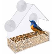 Mangeoire à oiseaux suspendue en acrylique transparent pour l'extérieur, avec 3 ventouses supplémentaires et plateau à graines pour nourrir les