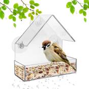 Mangeoire Oiseaux Extérieur en Acrylique Transparent avec 3 Ventouses et Porte-graines Adapté aux Petits Oiseaux