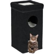Niche pour chat, maison pliable, 3 niveaux, cachette avec griffoir, h x l x p : 76 x 40 x 40 cm, noire - Relaxdays