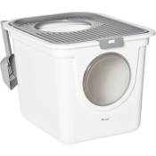 Pawhut - Maison de toilette litière pour chat double porte battante et supérieure - pelle incluse - blanc gris - Gris