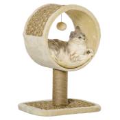 PawHut Arbre à chat avec griffoir en jute et jouet de souris coussin en peluche doux en panneaux de particules 40 x 30 x 56 cm kaki beige café