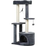 Arbre à chats avec griffoirs grattoirs sisal naturel centre d'activités niche plateformes 2 jouets suspendus gris - Gris