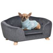 Canapé chien lit pour chien design scandinave coussin moelleux amovible pieds bois massif dim. 70L x 47l x 30H cm peluche courte polyester gris