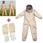 L) Vêtements d'apiculteur professionnel - Équipement de protection de l'apiculteur professionnel de couleur beige pour les abeilles, avec gants longs
