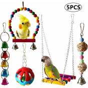 Ensemble de 5 pièces de balançoire de jouet à mâcher d'oiseau de jouet de perroquet, balançoire de jouet d'oiseau coloré, échelle de pont, jouet de