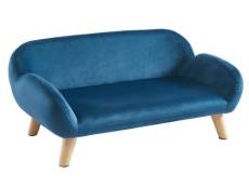 Canapé pour animaux en velours et pieds bois- L.72 x P. 44 cm -Bleu- ZOLIA