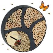 Relaxdays - Hôtel à insectes rond, convient aux papillons, abeilles, guêpes, hd : 6,5 x 30 cm, pour jardin et balcon, noir