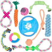 Relaxdays Lot de jouet pour chiens avec 10 pièces, Corde, objet à secouer, pour canin, petits et moyens, colorés