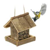 Relaxdays - Mangeoire à oiseaux à suspendre, idée cadeau, h x l x p : 17 x 14,5 x 11,5 cm, en bois et fer, nature