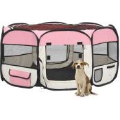 Vidaxl - Parc pliable pour chien avec sac de transport Rose 145x145x61cm