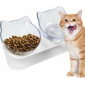 Bol pour chat, bol pour chat double litre inclinable à 15 °, bol de nourriture pour animaux de compagnie avec protège-cou réglable antidérapant,