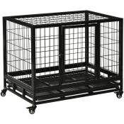 Pawhut - Cage pour chien animaux cage de transport sur roulettes 2 portes noir - Noir