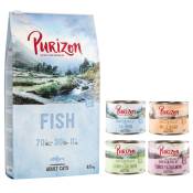 6.5kg Adult poisson - sans céréales Purizon croquettes pour chat + 6x200g Adult lot mixte 4 saveurs Purizon nourriture humide pour chat offerte