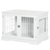 PawHut Cage pour chien Chenil pour animaux 2 en 1 table d'appoint avec 2 portes verrouillables - dim. 76L x 54.5l x 56H cm - Métal et MDF