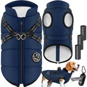 LOVPET® Veste pour chien Manteau pour chien avec harnais 45 sacs à crottes + distributeur inclus Veste d'hiver pour chien doublée et imperméable