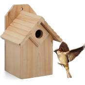 Relaxdays - Nichoir pour oiseaux, à accrocher, bois non traité, trou d'envol de 32 mm, hlp: 25x19x16 cm, nature