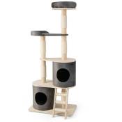 Helloshop26 - Arbre à chat 160 cm avec échelle en sisal et coussin amovible centre d'activités pour chat avec 2 condos confortables gris