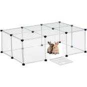 Cage pour petits animaux de compagnie, 37x110x75 cm, enclos avec porte et protection, transparente, blanche - Relaxdays