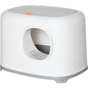 Maison de toilette litière pour chat - porte, couvercle ouvrant - pelle incluse - blanc gris clair - Gris