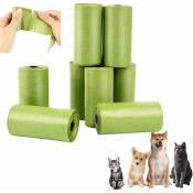 Aougo - 8 rouleaux de sacs à déchets biodégradables pour animaux de compagnie, 15 pièces par rouleau, sacs à litière extérieurs, vert