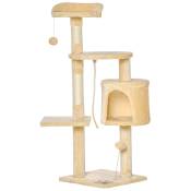 PawHut Arbre à chats multi-équipements griffoirs grattoirs plateformes niche corde jouets 40L x 40l x 114H cm beige