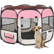 The Living Store - Parc pour chiens pliable avec sac de transport Rose 90x90x58 cm Rose