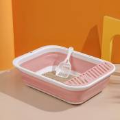 Nouveau bac à litière pour chat de compagnie semi-fermé pliant chat toilette surdimensionné anti-éclaboussures nettoyage chat fournitures (rose)
