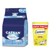 18L Hygiène plus Catsan Litière + 2x350g fromage Catisfactions mega tube : -15 % !