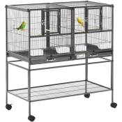 Cage à oiseaux avec séparation mangeoire et perchoir 95L x 45l x 102H cm Noir et Gris - Gris