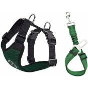 Ensemble harnais et laisse, harnais de gilet vert ajustable en tissu respirant multifonction avec ceinture de sécurité, Tour de poitrine de 18,5 à 21