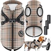 Veste pour chien Manteau pour chien avec harnais 45 sacs à crottes + distributeur inclus Gilet d'hiver pour chien doublé et imperméable Gilet