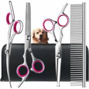 Xinuy - Kit de ciseaux de toilettage pour chien avec embouts ronds de sécurité, ensemble de ciseaux de toilettage professionnels en acier inoxydable