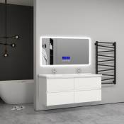 Aica Sanitaire 120(L)x46(P)x52(H)cm Meuble salle de bain blanc avec 4 tiroirs à une fermeture amortie avec deux vasques à suspendre