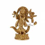 Carftvatika Lord Krishna Idol Dieu hindou avec OM Logo Laiton Statue | religieux Cadeau