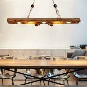 Chandelier industriel vintage à suspension en bois Lampe de plafond rétro à hauteur réglable Lampe de table pour salle à manger, cuisine, bar,