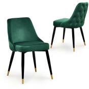 Deco In Paris - Lot de 2 chaises capitonnées en velours vert dorina - vert
