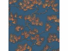 Dutch wallcoverings papier peint motif avec pins doré et bleu