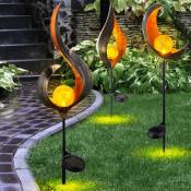 Ensemble de 3 lampes solaires à LED jardin extérieur éclairage de décoration Plug Lamps Flames Moon