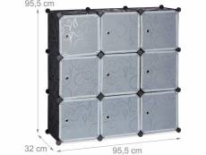 Étagère rangement 9 casiers portes plastique modulable diy assemblage plug in bibliothèque noir helloshop26 13_0001190_2