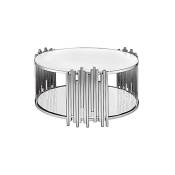 Homy France - Table Basse ronde stick Chrome verre Blanc D90 H45 cm