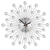 Horloge Murale Argenté Geante avec Strass, Metal Silencieuse