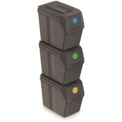 Keden - Prosperplast Set de 3 bacs de recyclage d'une capacité de 60 litres à compartiments de couleur grise 39x23x33 cm - Gris