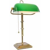 Lampe de banquier rétro led avec abat-jour vert lampe de bibliothèque design vintage bronze/laiton hauteur réglable années 20 lampe de table de
