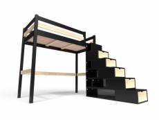 Lit mezzanine bois avec escalier cube sylvia 90x200