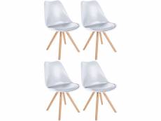 Lot de 4 chaises de salle à manger sofia en plastique pieds en bois , blanc /nature (rond)