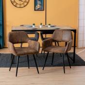 Meubles Cosy - Lot de 2 chaise de salle à manger scandinave avec accoudoirs en simili cuir marron vintage - Marron