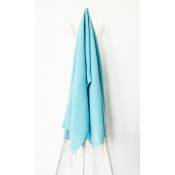 Oceanvibes - Fouta 100 cm x 200 cm Tarifa Turquoise claire- 100% coton - finition franges