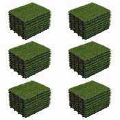 Oviala - Lot de 48 dalles clipsables gazon artificiel vert - Vert