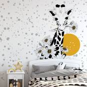 Papier peint panoramique girafe et fleur noir et blanc 225x250cm